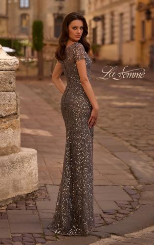 Picture of: Beaded Long Dress with Illusion Top and Sleeves, Style: 29910, Back Picture