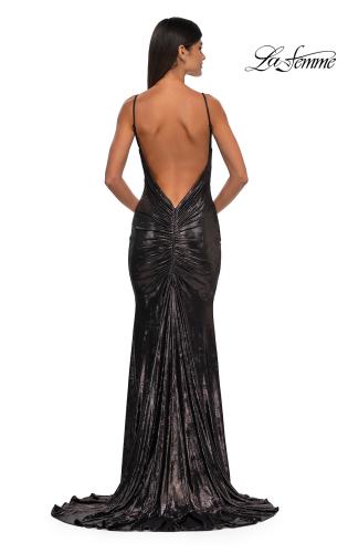 Picture of: Metallic Jersey Dress with Low Back and Ruching in Mocha, Style: 32932, Detail Picture 15
