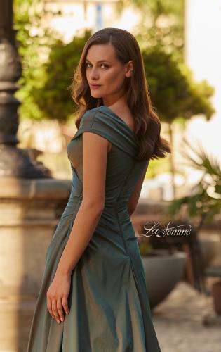 Picture of: Off-the-Shoulder Stretch Taffeta A-Line Gown in Moss Green, Style: 33446, Detail Picture 10