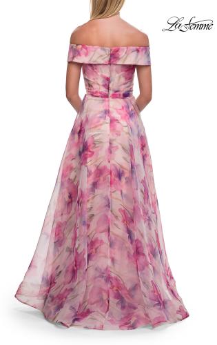 Picture of: Off-the-Shoulder Floral Chiffon A-Line Gown in Multi, Style: 33710, Back Picture