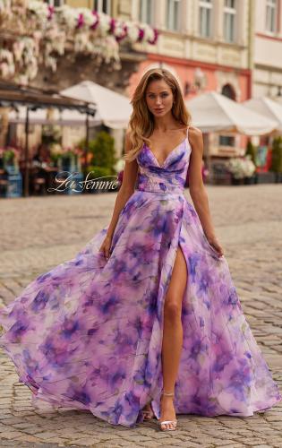 Picture of: Floral A-Line Gown with Plunging Neckline in Multi, Style: 33606, Main Picture
