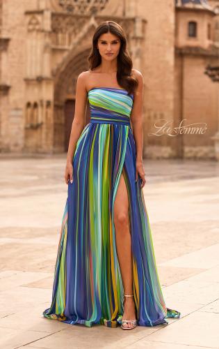Picture of: Strapless Print Chiffon A-Line Gown in Multi, Style: 33690, Main Picture