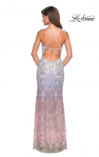 Picture of: Floor Length Fully Beaded Rainbow Ombre Prom Gown in Multi, Style: 27609, Back Picture