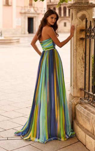 Picture of: Strapless Print Chiffon A-Line Gown in Multi, Style: 33690, Back Picture