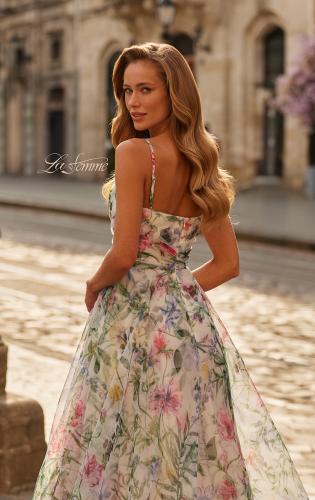 Picture of: Floral Print A-Line Gown with Sweetheart Neckline and High Slit in Multi, Style: 33516, Detail Picture 2
