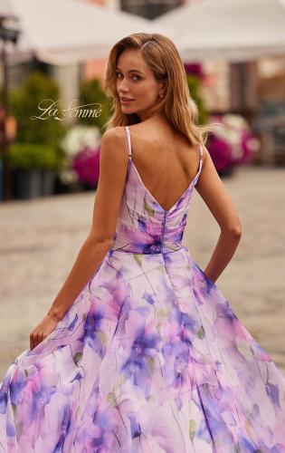 Picture of: Floral A-Line Gown with Plunging Neckline in Multi, Style: 33606, Detail Picture 2