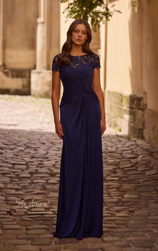 Picture of: Jersey Dress with Ruching and Floral Neckline, Style: 28029, Detail Picture 1