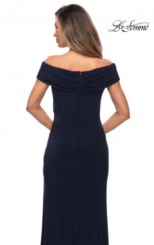 Picture of: Off The Shoulder Jersey Dress with Ruching in Navy, Style: 27959, Detail Picture 2