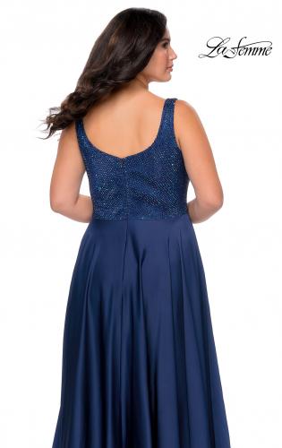 Picture of: Rhinestone Bodice Plus Size Prom Gown with Pockets in Navy, Style: 28879, Detail Picture 3