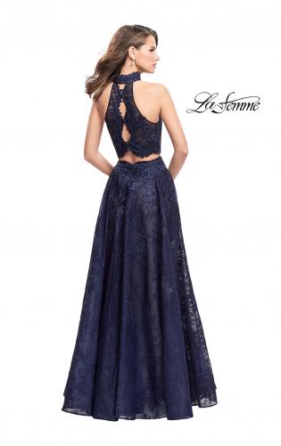 Picture of: Long Lace A-line Two Piece Prom Dress with Cut Outs in Navy, Style: 26103, Back Picture