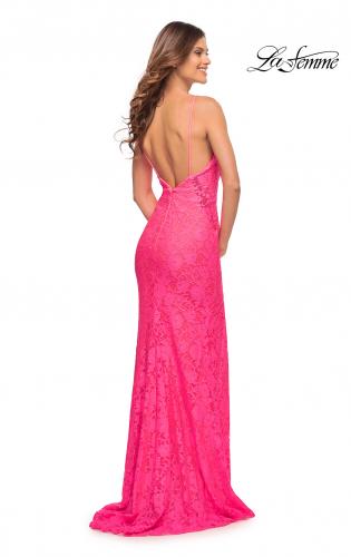Picture of: Gorgeous Neon Pink Tulle and Lace Mermaid Gown in Neon Pink, Style: 30676, Back Picture