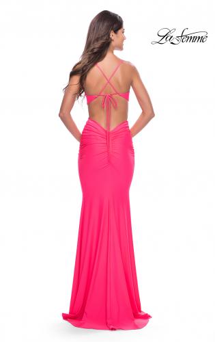 Picture of: Prom Dress with Cut Out Sides and Low Open Back in Neon in Neon Pink, Style: 31428, Back Picture