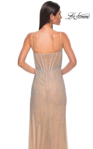 Picture of: Rhinestone Embellished Prom Dress with U Slit in Nude , Style 32366, Back Picture