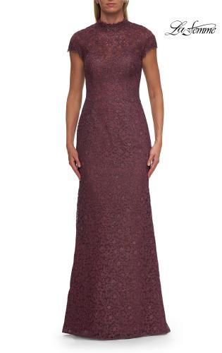 Picture of: High Neck Cap Sleeve Lace Evening Gown in Orchid, Style: 33729, Main Picture