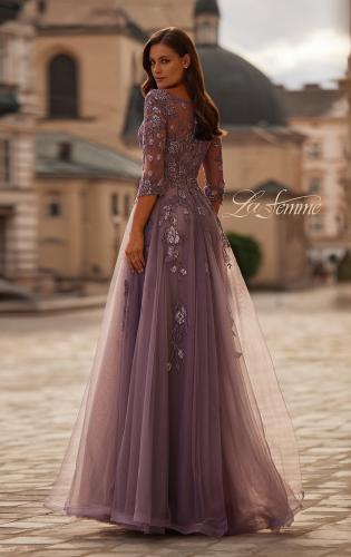 Picture of: A-line Tulle Mother of the Bride Dress with Gorgeous Beaded Lace in Orchid, Style: 32538, Back Picture