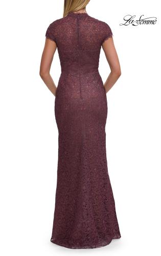 Picture of: High Neck Cap Sleeve Lace Evening Gown in Orchid, Style: 33729, Back Picture