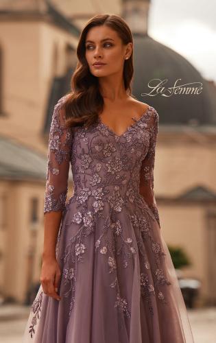 Picture of: A-line Tulle Mother of the Bride Dress with Gorgeous Beaded Lace in Orchid, Style: 32538, Detail Picture 2