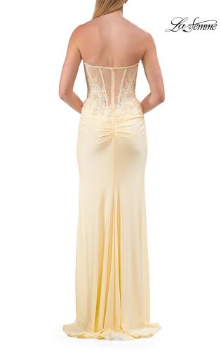 Picture of: Strapless Rhinestone Corset Gown with High Slit in Pale Yellow, Style: 33526, Detail Picture 12