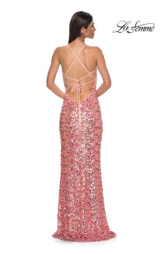 Picture of: Sequin Paillette Pink Prom Dress with Slit in Pink , Style 32550, Back Picture