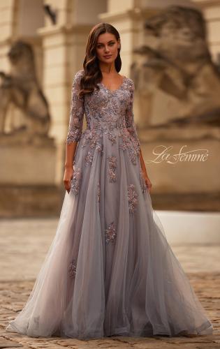 Picture of: Two Tone Tulle A-line Dress with Beaded Lace Applique in Pink Silver, Style: 32605, Main Picture