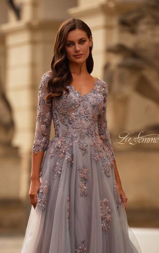 Picture of: Two Tone Tulle A-line Dress with Beaded Lace Applique in Pink Silver, Style: 32605, Detail Picture 1