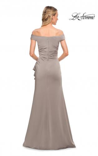 Picture of: Off the Shoulder Jersey Evening Gown with Ruffle Skirt Detail in Platinum, Detail Picture 7
