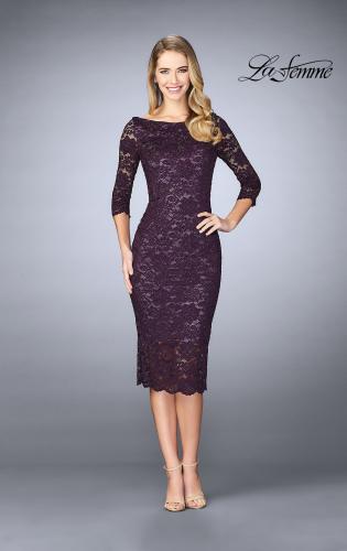 Picture of: Mid-Length Dress with Sleeves and Closed Back in Plum, Style: 24875, Detail Picture 1
