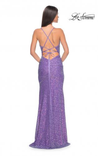 Picture of: Stretch Sequin Fitted Prom Dress with Open Back in Purple, Style: 32330, Detail Picture 2