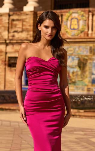 Picture of: Simple Strapless Satin Gown with Ruching Detail in Raspberry, Style: 33531, Detail Picture 4