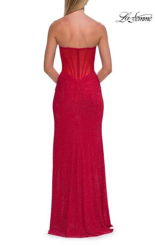 Picture of: Strapless Rhinestone Gown with Keyhole Cutout and Corset Back in Red, Style: 33354, Detail Picture 12