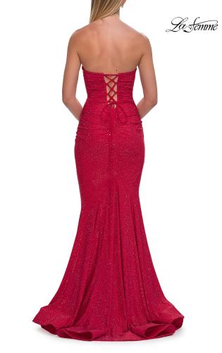 Picture of: Strapless Ruched Mermaid Gown with Lace-Up Back in Red, Style: 33360, Detail Picture 20