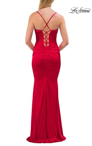 Picture of: Ruched Satin Gown with Sweetheart Neckline and Lace-Up Back in Red, Style: 33764, Detail Picture 20
