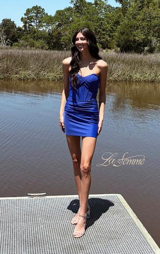 Picture of: Strapless Ruched Cutout Mini Dress in Royal Blue, Style: 33183, Main Picture