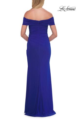 Picture of: Off-the-Shoulder Ruched Jersey Gown in Royal Blue, Style: 33273, Detail Picture 2