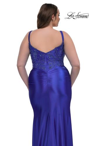 Picture of: Stretch Satin Plus Dress with Beautiful Rhinestone Designed Bodice in Royal Blue, Style: 32430, Detail Picture 4