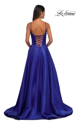 Picture of: Mikado A-line Gown with Lace Detail Neckline in Royal Blue, Style: 32878, Detail Picture 15