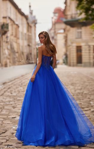 Picture of: Strapless Lace Corset Tulle Gown with Slit in Royal Blue, Style: 33363, Back Picture
