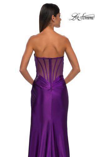 Picture of: Strapless Stretch Satin Dress with Sheer Corset Back in Royal Purple, Style: 32649, Detail Picture 16