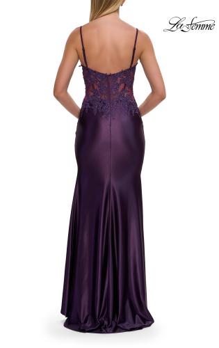 Picture of: Rhinestone Sheer Lace Bodice Prom Dress with High Slit in Royal Purple, Style: 33627, Detail Picture 4