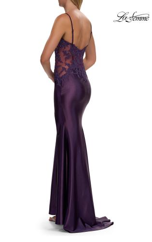Picture of: Rhinestone Sheer Lace Bodice Prom Dress with High Slit in Royal Purple, Style: 33627, Detail Picture 5