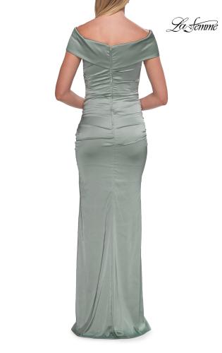 Picture of: Off-the-Shoulder Ruched Satin Evening Gown in Sage, Style: 33620, Detail Picture 6