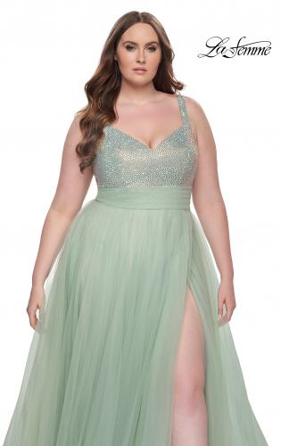 Picture of: A-Line Plus Size Prom Dress with Rhinestone Bodice in Sage, Style: 31251, Detail Picture 13
