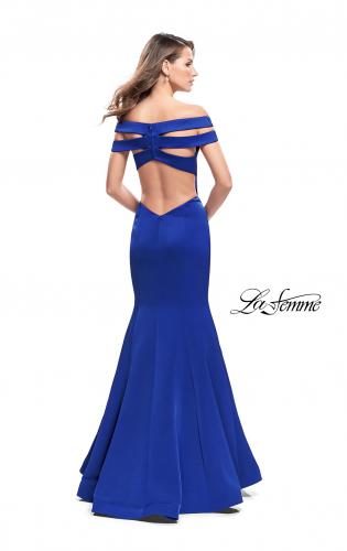 Picture of: Satin Off the Shoulder Mermaid Prom Dress with V Neck in Sapphire Blue, Style: 25903, Back Picture