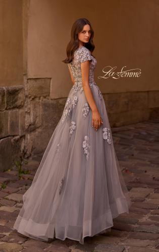 Picture of: Long Tulle Gown with Intricate Lace Detailing, Style: 26907, Back Picture