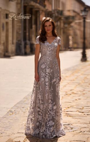 Picture of: Long Lace Evening Dress with Cap Sleeves, Style: 27870, Main Picture