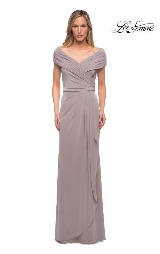 Picture of: Ruched Jersey Long Gown with V Neckline, Style: 26519, Detail Picture 13