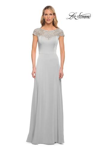 Picture of: Jersey Gown with Full Skirt and Lace Detail Top, Style: 29511, Detail Picture 6