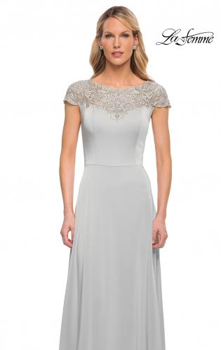 Picture of: Jersey Gown with Full Skirt and Lace Detail Top, Style: 29511, Detail Picture 7