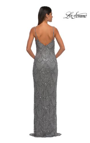 Picture of: Beautifully Beaded Long Evening Dress with V Neckline in Silver, Style: 32928, Detail Picture 8