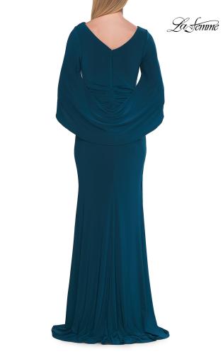 Picture of: Draped Cape Sleeve Jersey Gown with Ruched Bodice in Teal, Style: 33148, Detail Picture 11